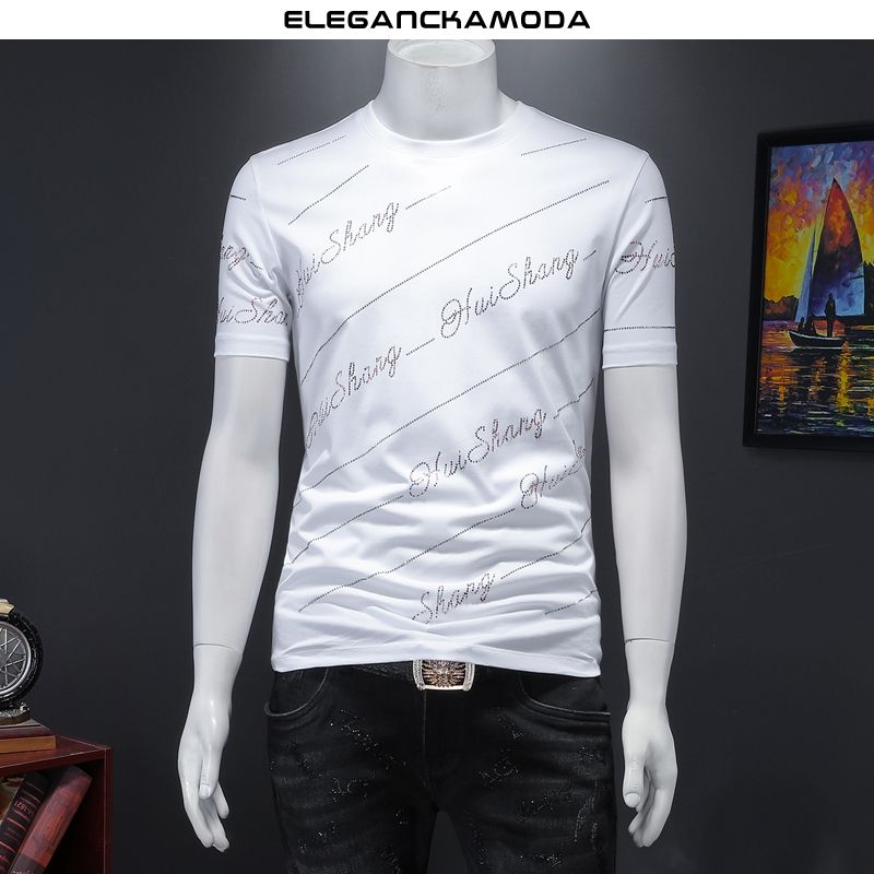 t-shirt męski z krótkim rękawem z jedwabnej bawełny osobowość biały