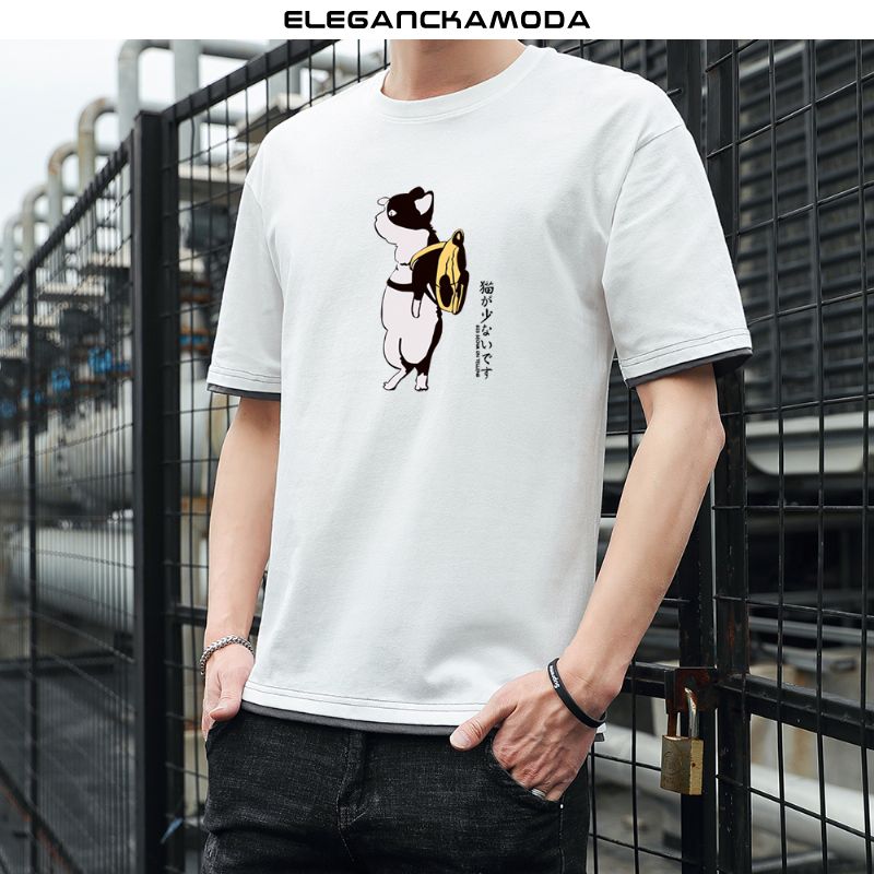 t-shirt slim-fit z krótkim rękawem letni nadruk kota czerwony