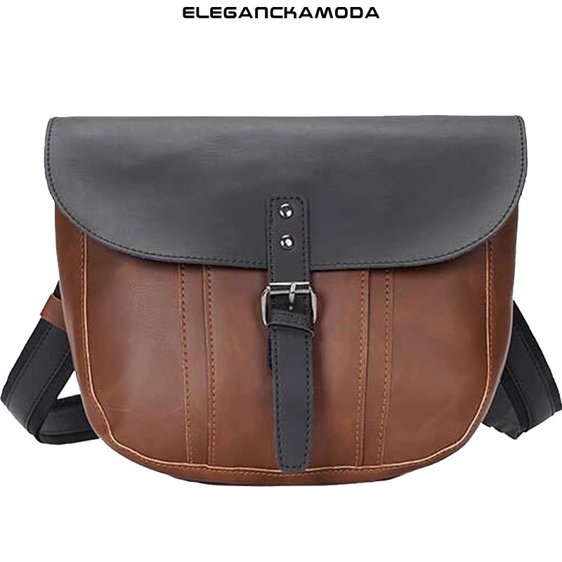 torba crossbody ze sprzączką męską torba na ramię duża pojemność klapki dwukolorowa brązowa