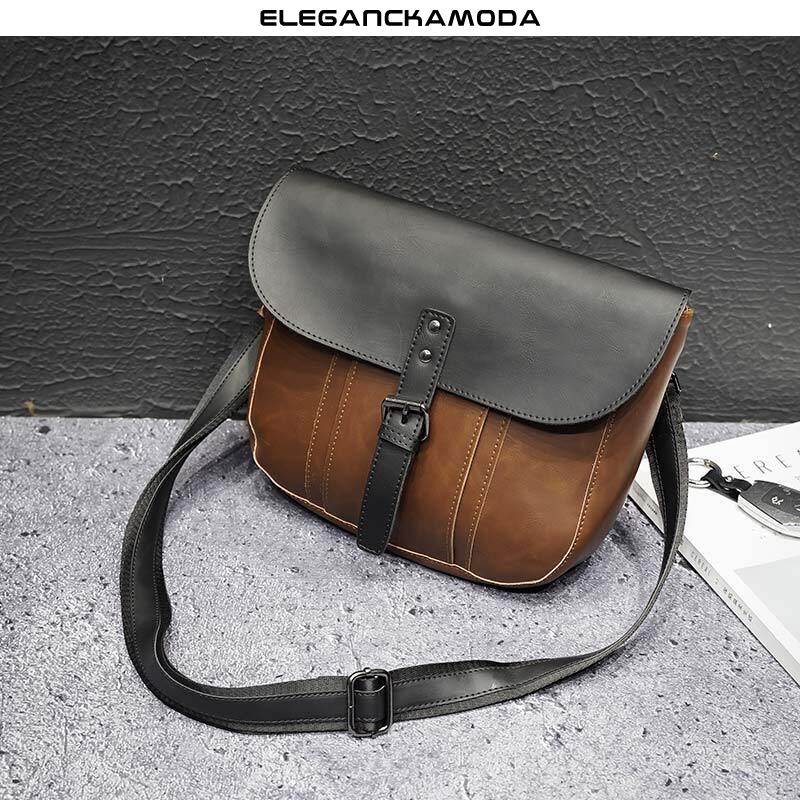 torba crossbody ze sprzączką męską torba na ramię duża pojemność klapki dwukolorowa brązowa