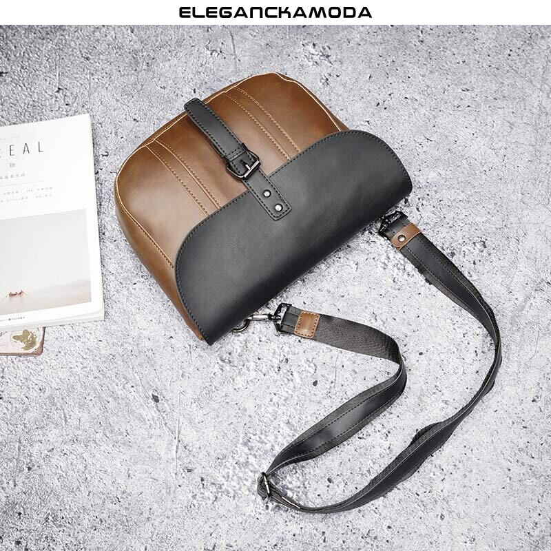 torba crossbody ze sprzączką męską torba na ramię duża pojemność klapki dwukolorowa brązowa