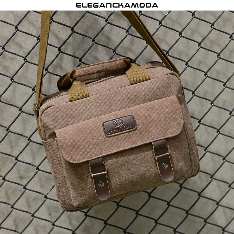 torba na ramię męska torba płócienna torebka listonoszka biznesowa casual khaki