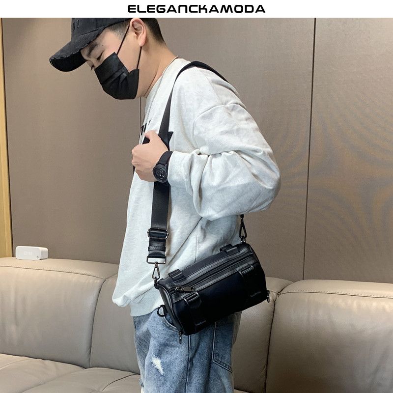 torba na ramię sportowa casual satchel cylinder męska czarna