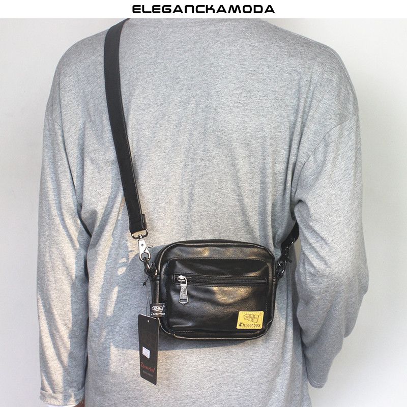 torebka crossbody męska mini torba na ramię moda młodzieżowa skóra czarna