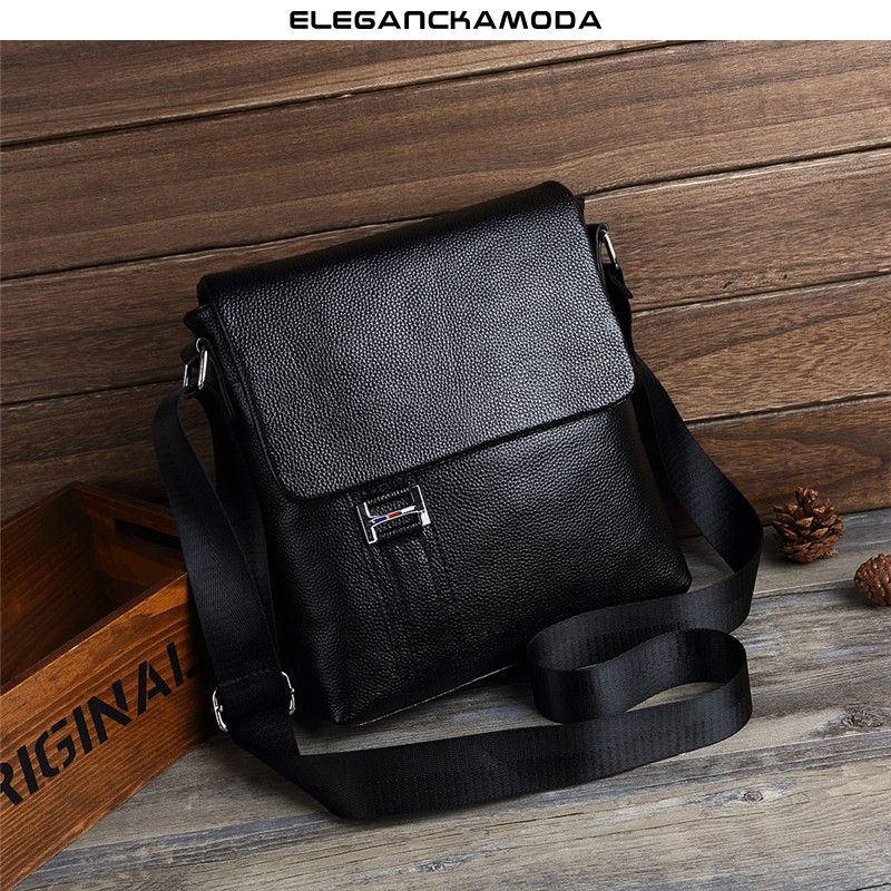 torebka crossbody torba na ramię męska pionowa prosta skóra czarna