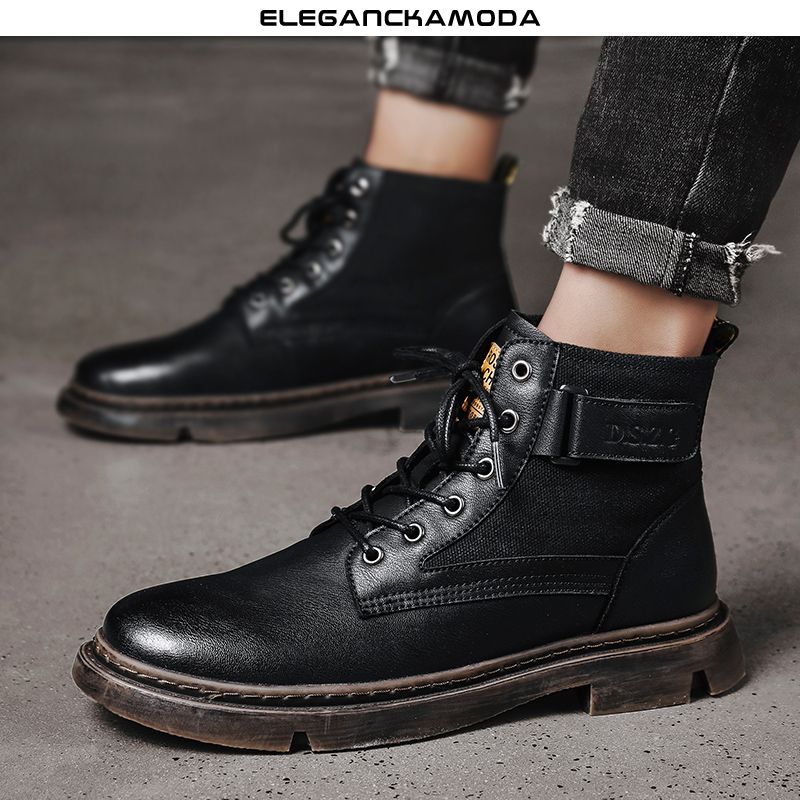 trend martin buty męskie skórzane buty casualowe w stylu retro czarne