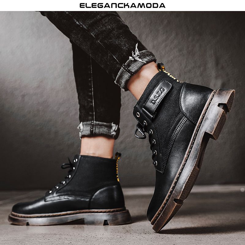 trend martin buty męskie skórzane buty casualowe w stylu retro czarne