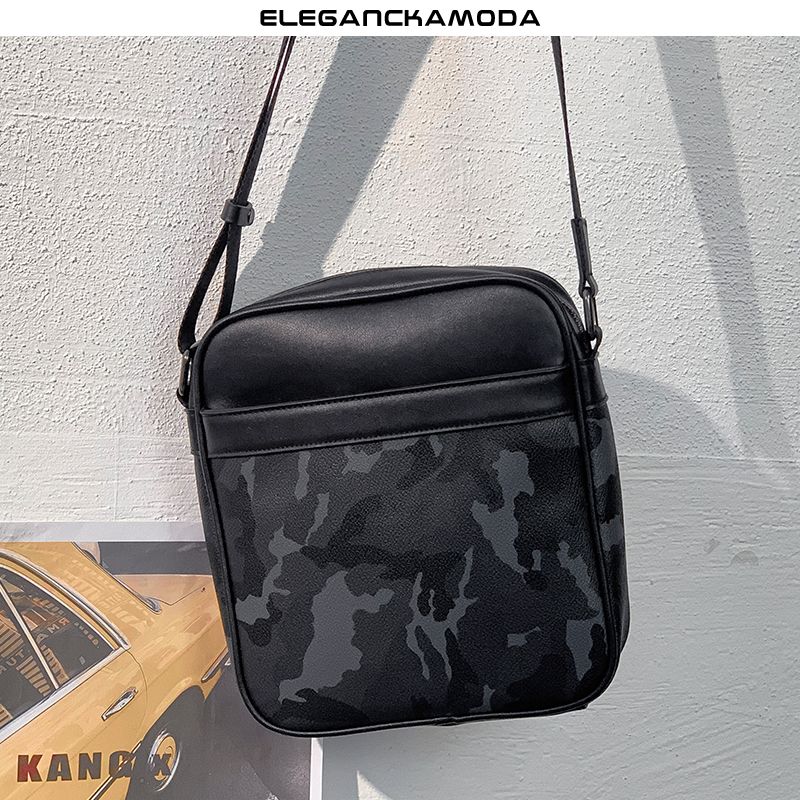 trend w modzie torba na ramię ze skóry camouflage czarna