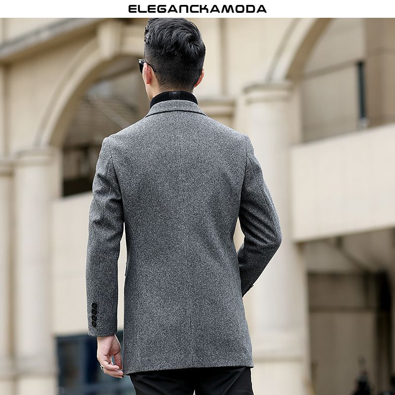 wełniany płaszcz męski biznesowy długi wąski exquisite jacket szary