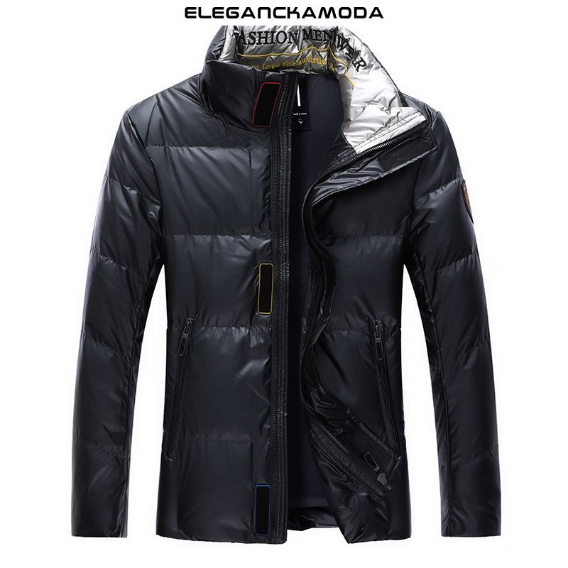 winter fashion magic snake extra short stand collar błyszcząca kurtka puchowa men champagne