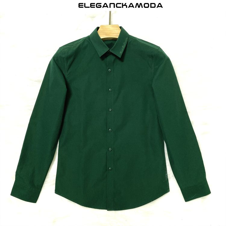 wiosenna męska koszula pure color youth business slim green