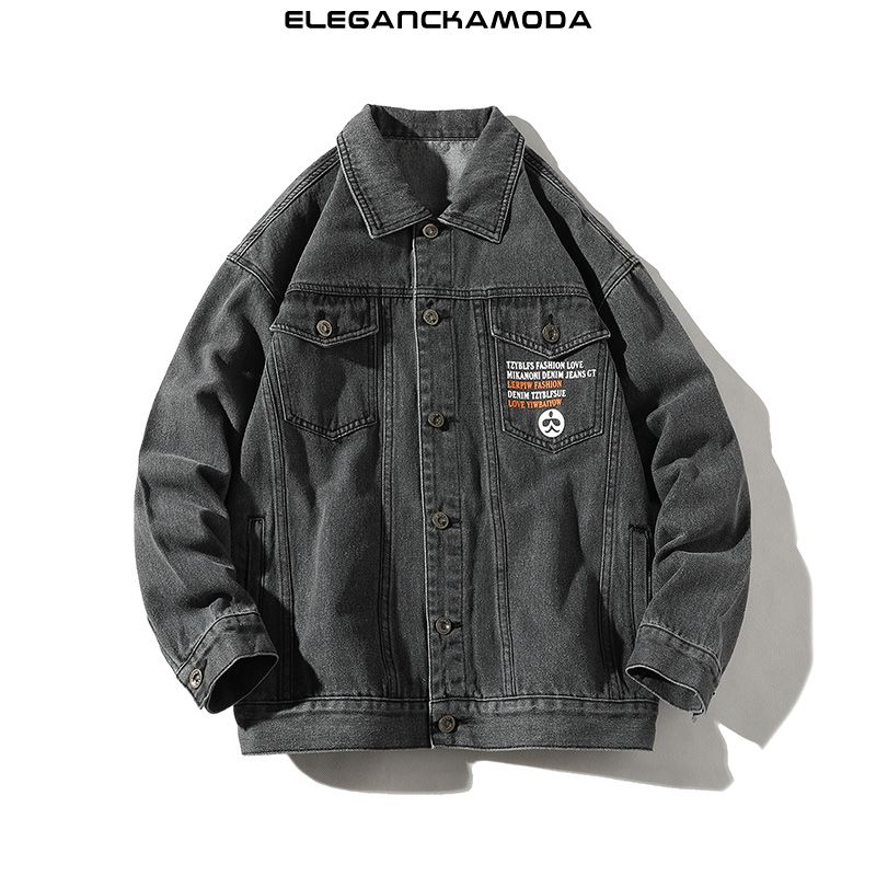 wiosenna męska kurtka dżinsowa youth casual lapel jacket grey