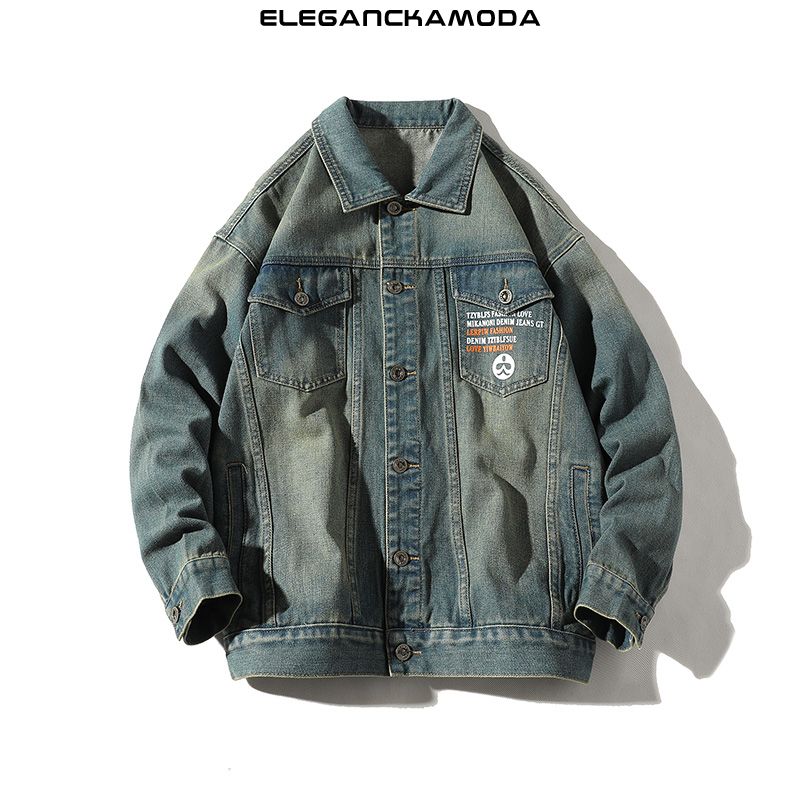 wiosenna męska kurtka dżinsowa youth casual lapel jacket grey