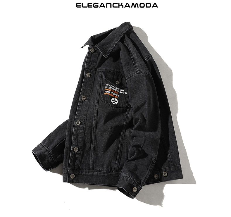 wiosenna męska kurtka dżinsowa youth casual lapel jacket grey