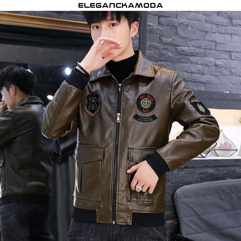 wiosenno-jesienna kurtka skórzana męska aviator slim jacket brown