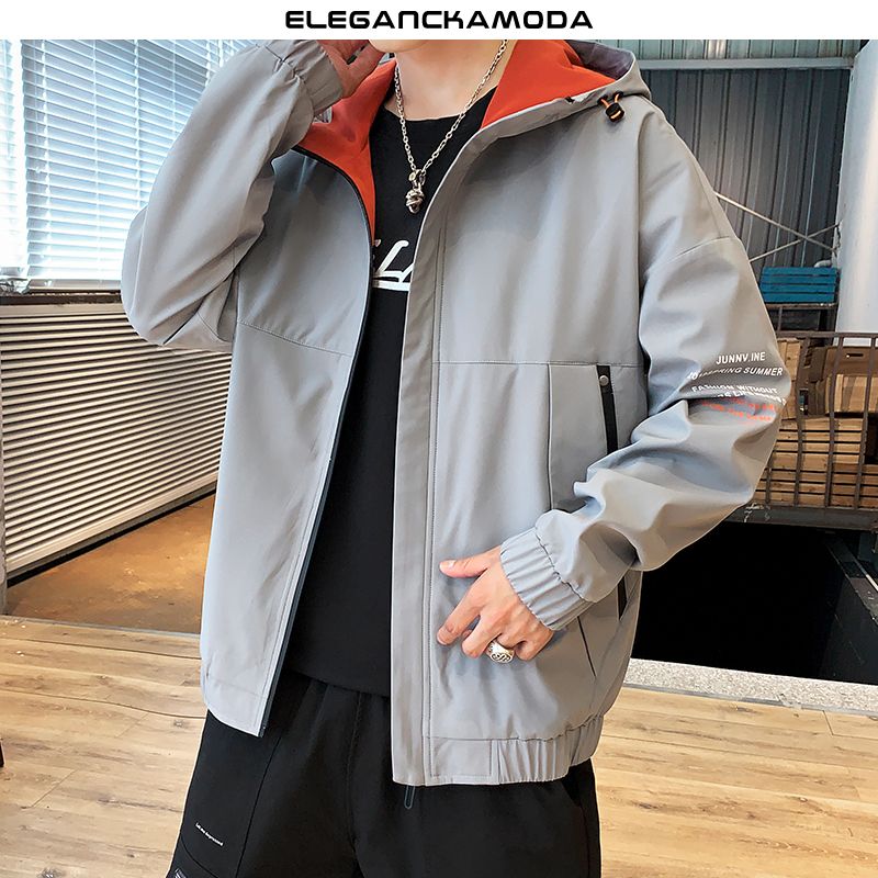 wiosenno-jesienna kurtka z kapturem trendy jacket men szara