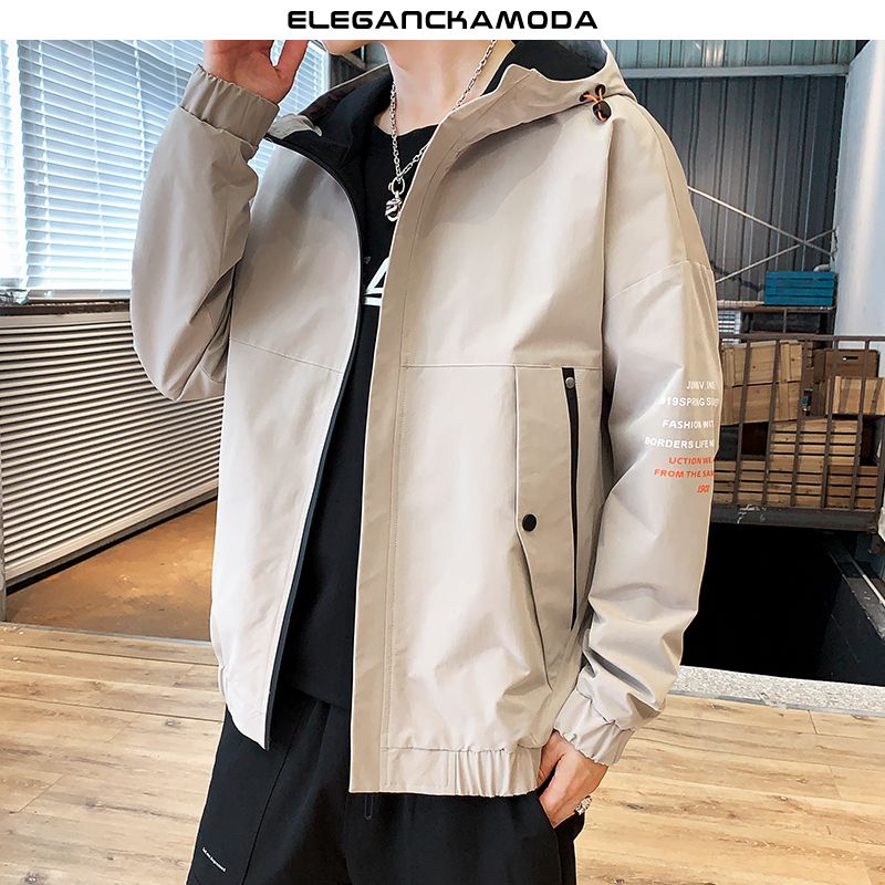 wiosenno-jesienna kurtka z kapturem trendy jacket men szara