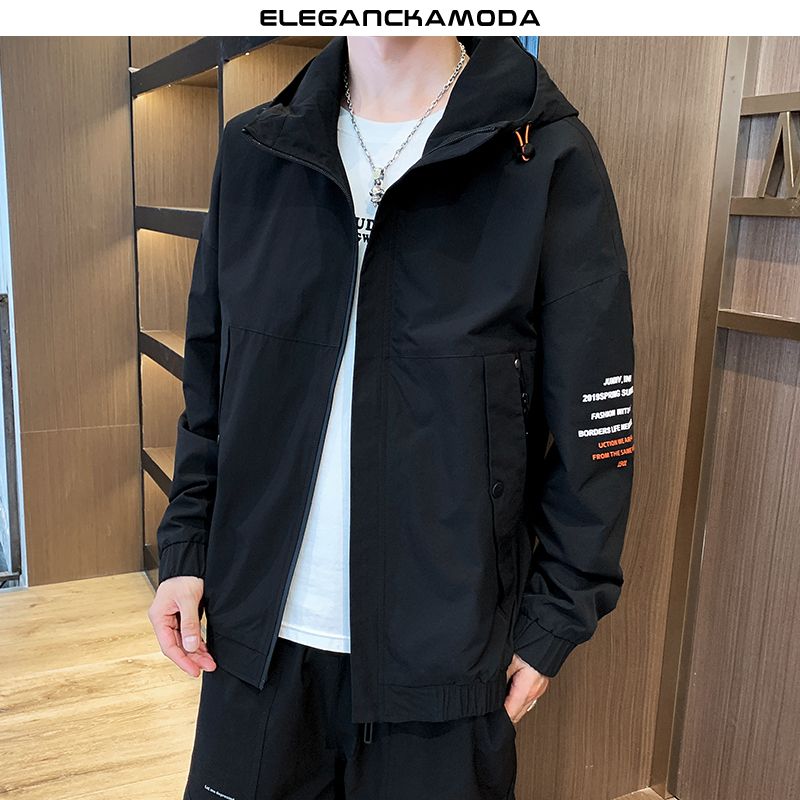 wiosenno-jesienna kurtka z kapturem trendy jacket men szara