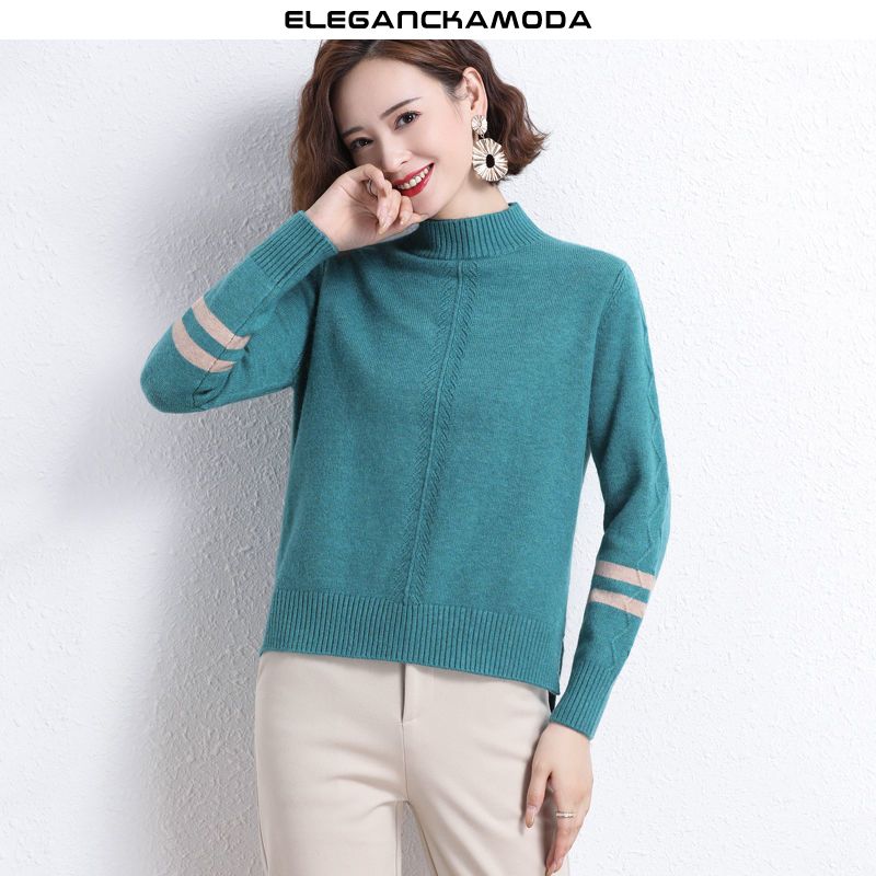 zimowy damski sweter retro luźny elegancki granatowy